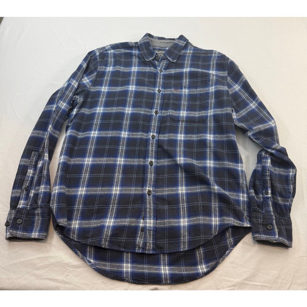 Eddie Bauer Blue Plaid Flannel Button Down Shirt L Lumberjack Camping Outdoor
